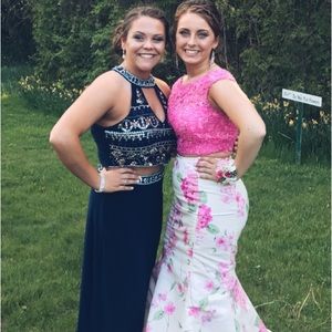 Andreas Bridal Prom Gown. Silky; Navy Blue 2 piece